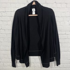 Cabi Women Open Cardigan Black White Stitching Medium Winsome Preppy Jacket